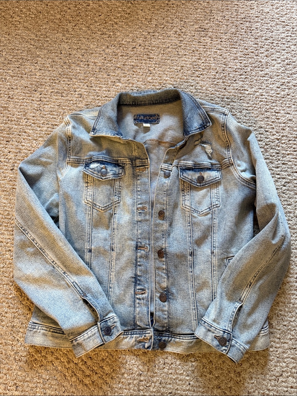 Maurices Light Blue Distressed Denim Jacket